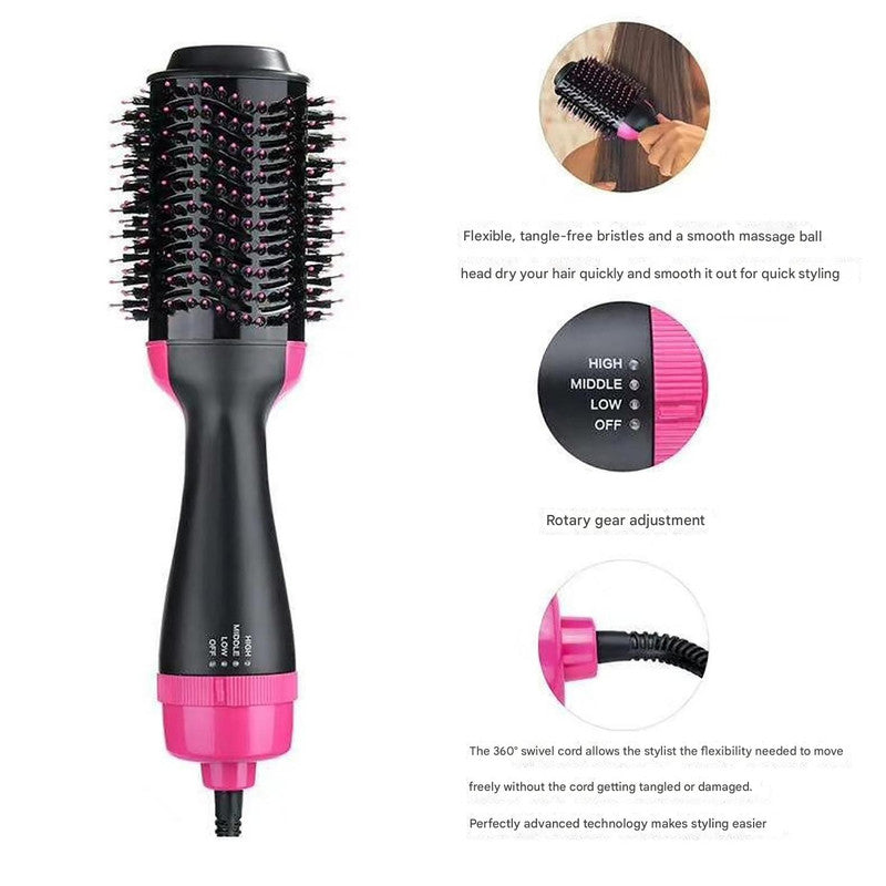 Red 3-In-1 Hot Air Brush Hair Dryer & Styler Volumizer Straightener Curler