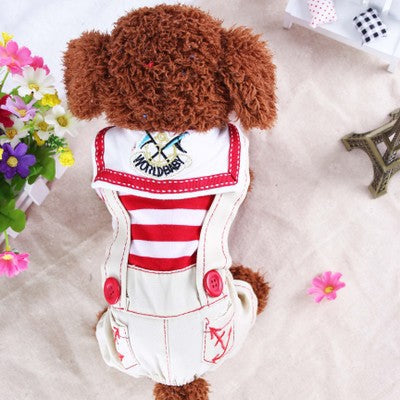 Red Cute Sailor Dog Outfit Striped Shirt & Anchor Overalls For Small Dogs (Size : )
