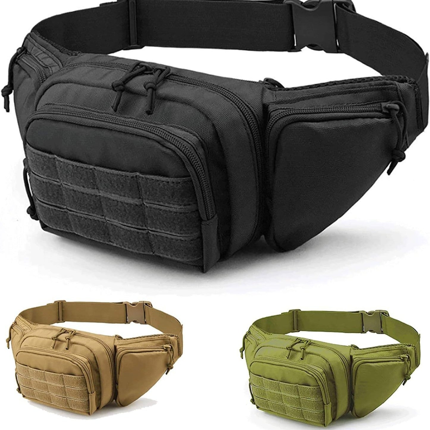 Black Rugged Tactical Waist Pack Molle Outdoor Fanny Bag For Hiking Cycling & Travel