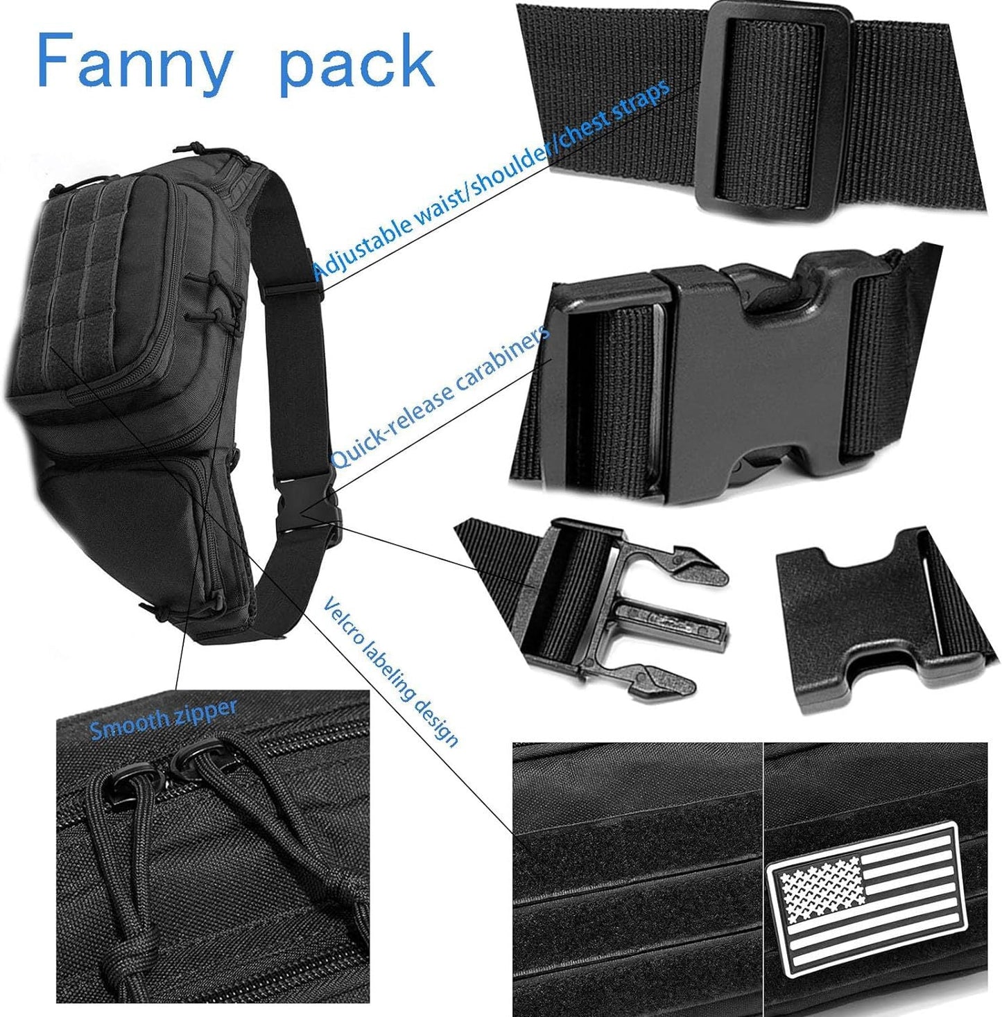 Black Rugged Tactical Waist Pack Molle Outdoor Fanny Bag For Hiking Cycling & Travel