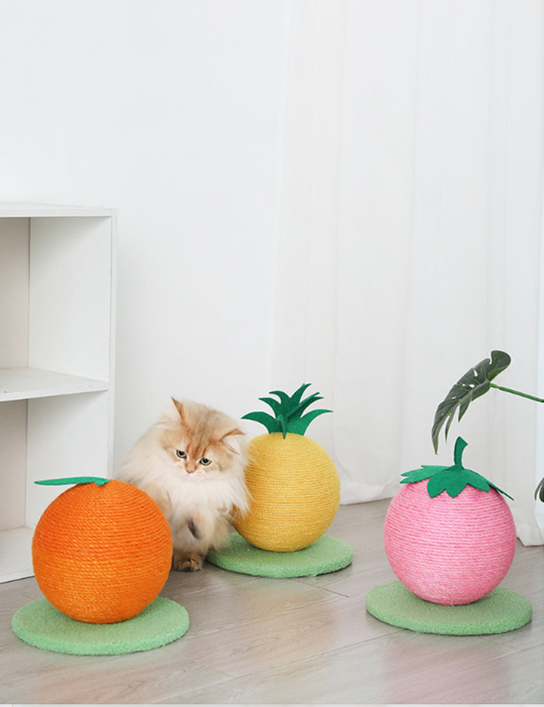 Fun Fruit Shaped Sisal Cat Scratcher Ball Durable Scratching Toy With Stable Base