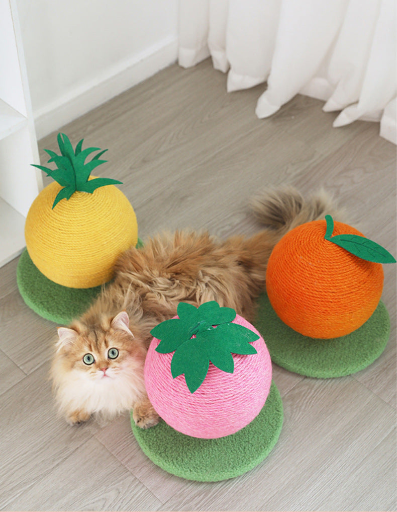 Fun Fruit Shaped Sisal Cat Scratcher Ball Durable Scratching Toy With Stable Base