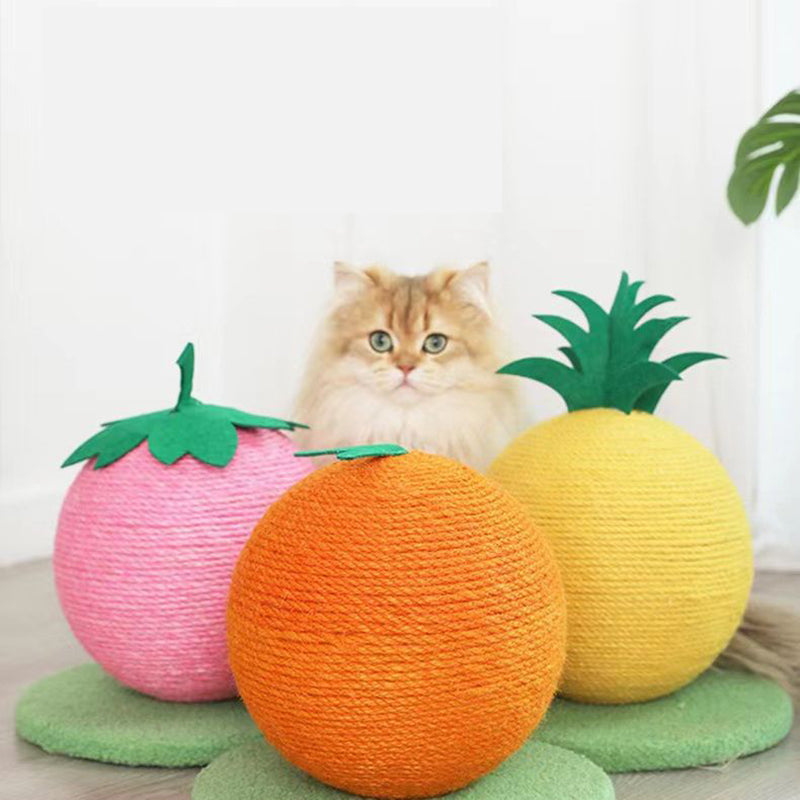 Fun Fruit Shaped Sisal Cat Scratcher Ball Durable Scratching Toy With Stable Base