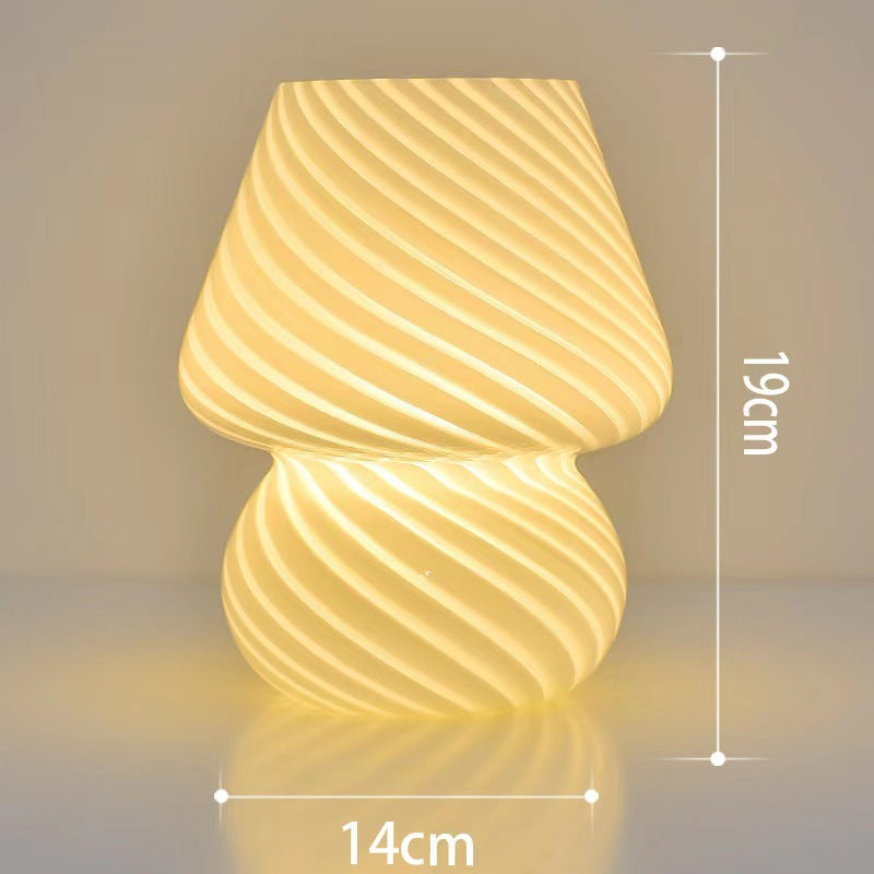 Yellow Retro Swirl Glass Mushroom Table Lamp Usb Powered 3 Level Dimmable Bedside Accent Light