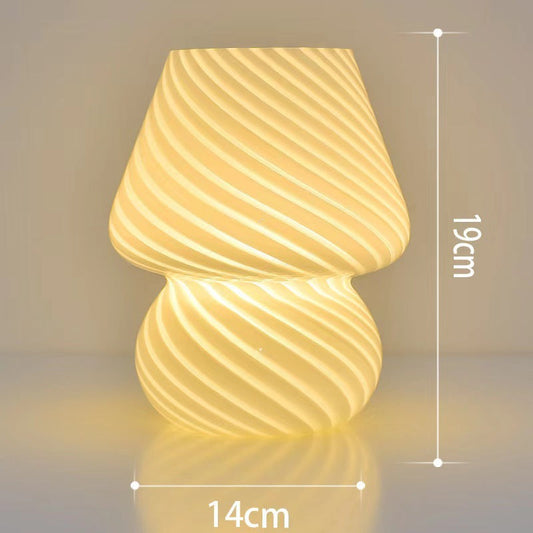 Yellow Retro Swirl Glass Mushroom Table Lamp Usb Powered 3 Level Dimmable Bedside Accent Light