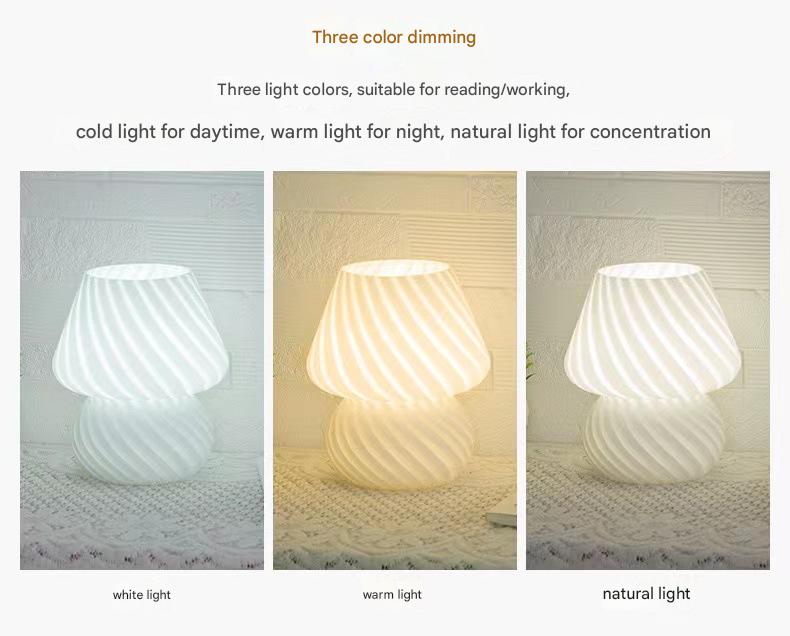 Yellow Retro Swirl Glass Mushroom Table Lamp Usb Powered 3 Level Dimmable Bedside Accent Light