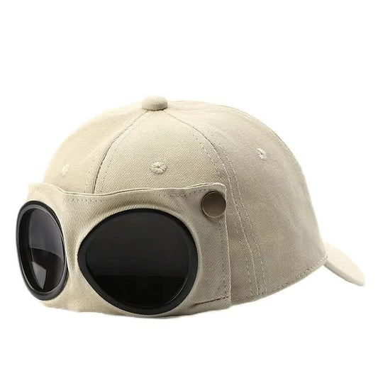 Beige Stylish Aviator Goggle Baseball Cap Unisex Outdoor Cotton Sun Hat