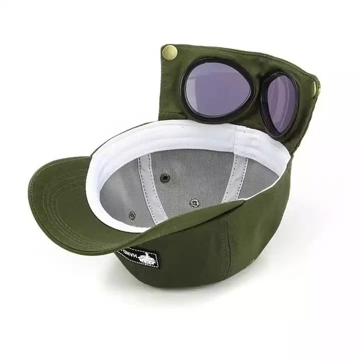 Beige Stylish Aviator Goggle Baseball Cap Unisex Outdoor Cotton Sun Hat