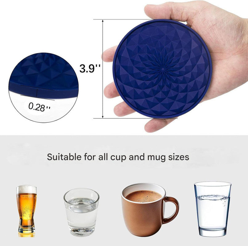 Black Geometric Silicone Drink Coasters Set (6 Pack) With Holder Non Slip Table Protectors