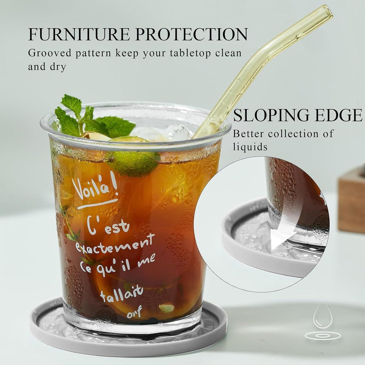 Black Geometric Silicone Drink Coasters Set (6 Pack) With Holder Non Slip Table Protectors