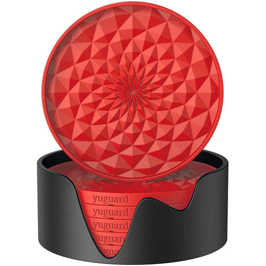 Red And Black Geometric Silicone Drink Coasters Set 6 Pack With Holder Non Slip Table Protectors