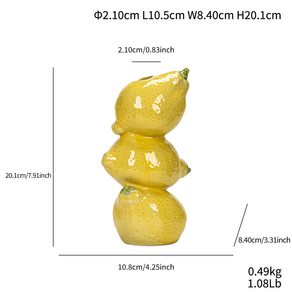 Yellow Zesty Stacked Lemon Ceramic Vase Cheerful Nordic Tabletop Decor