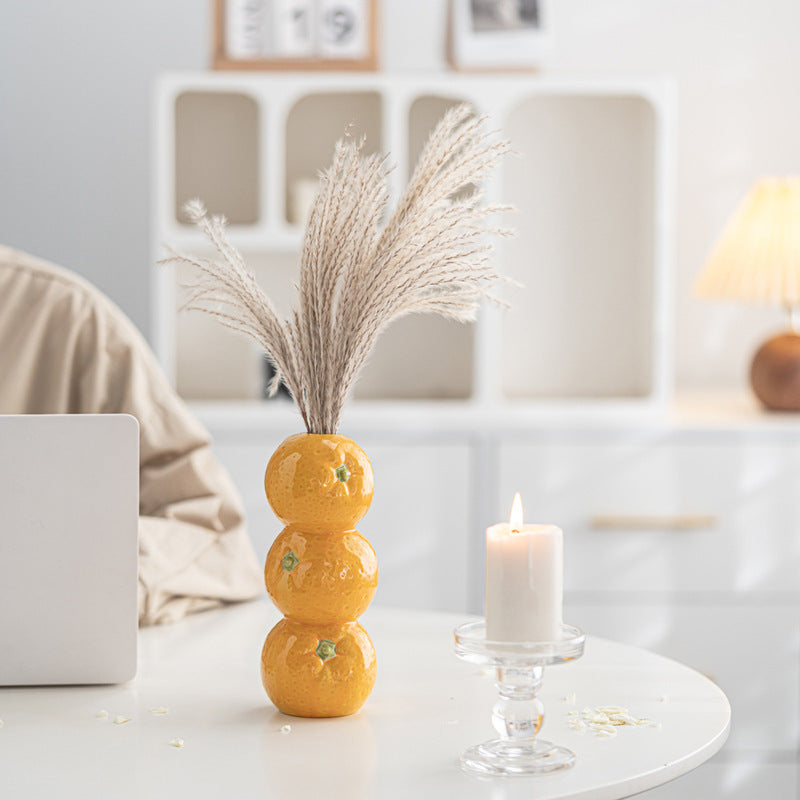 Yellow Zesty Stacked Lemon Ceramic Vase Cheerful Nordic Tabletop Decor