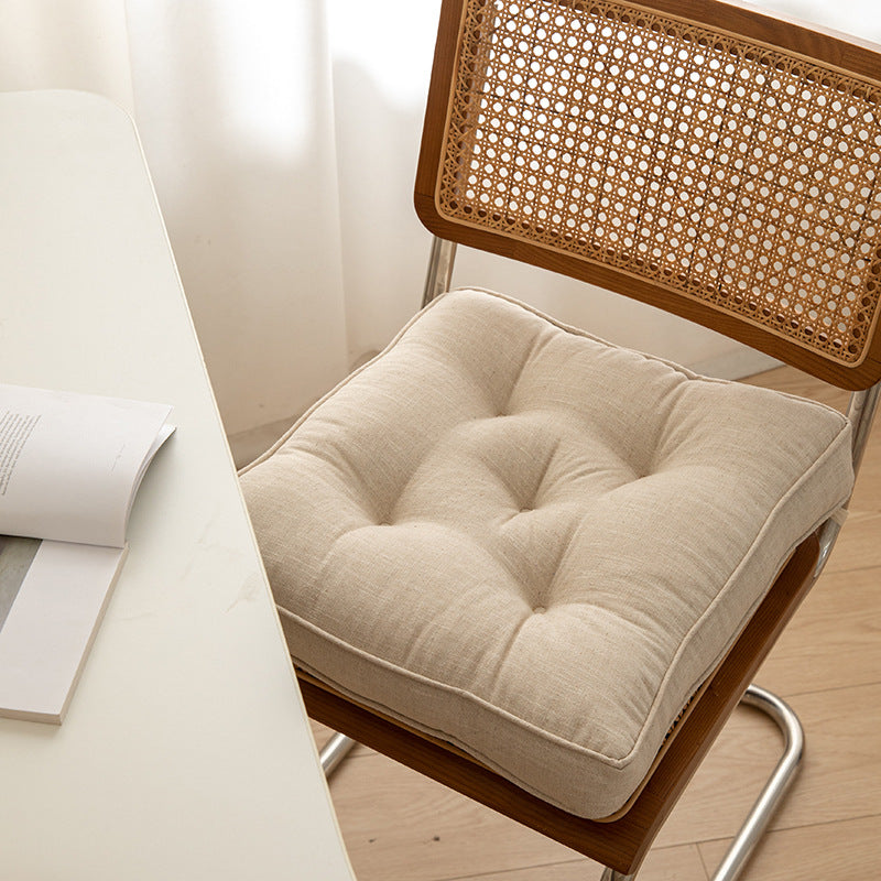 Beige Soft And Thick Seat Cushion Cotton Linen Blend Chair Pad With Ties 43X43cm
