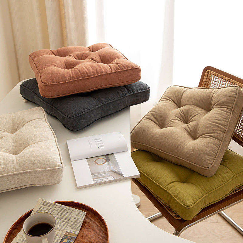 Beige Soft And Thick Seat Cushion Cotton Linen Blend Chair Pad With Ties 43X43cm