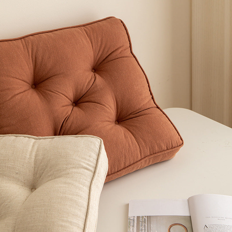 Beige Soft And Thick Seat Cushion Cotton Linen Blend Chair Pad With Ties 43X43cm