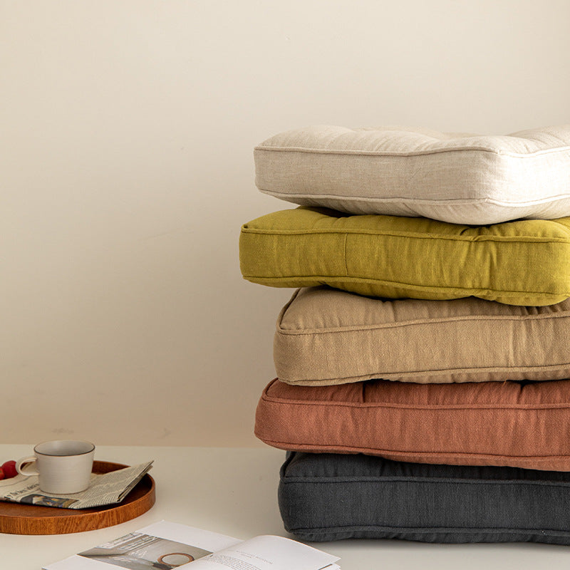 Beige Soft And Thick Seat Cushion Cotton Linen Blend Chair Pad With Ties 43X43cm