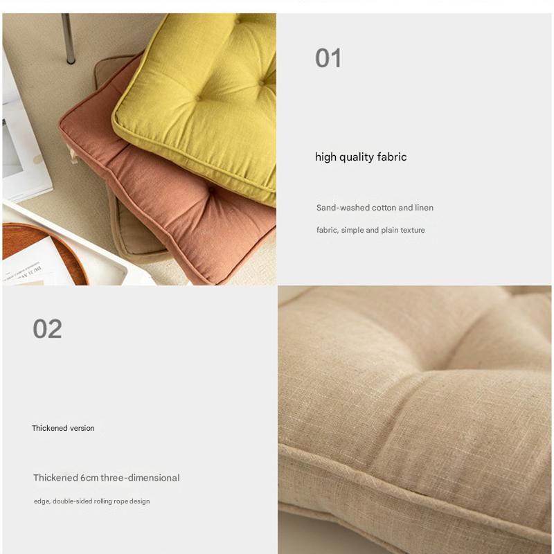 Beige Soft And Thick Seat Cushion Cotton Linen Blend Chair Pad With Ties 43X43cm