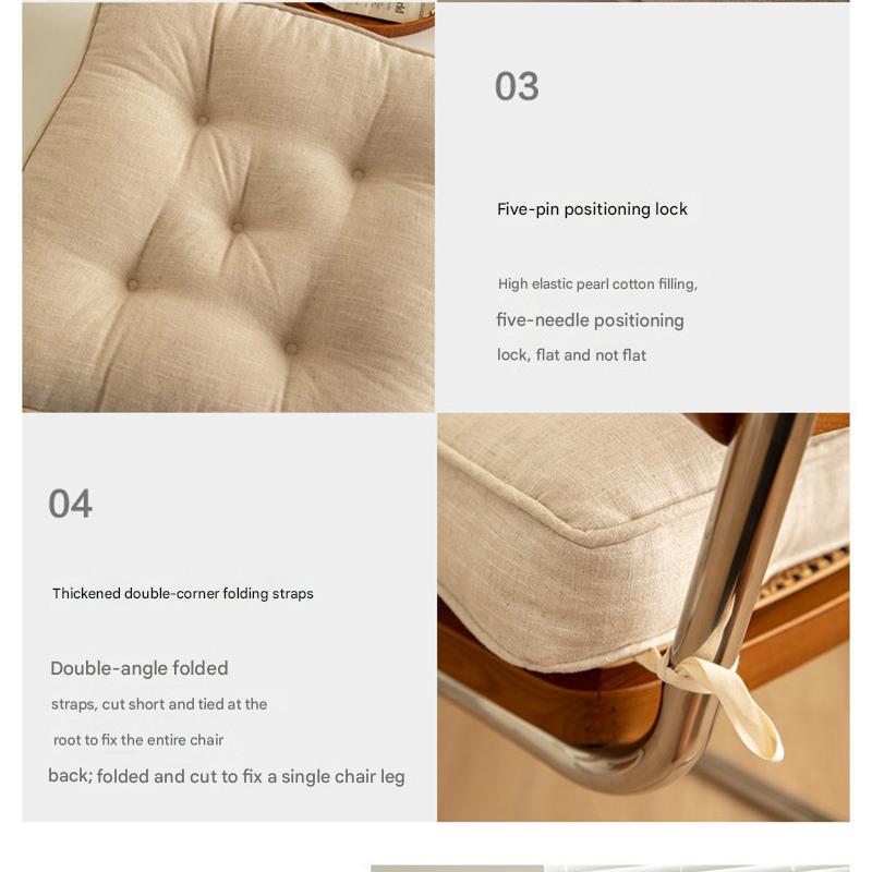 Beige Soft And Thick Seat Cushion Cotton Linen Blend Chair Pad With Ties 43X43cm