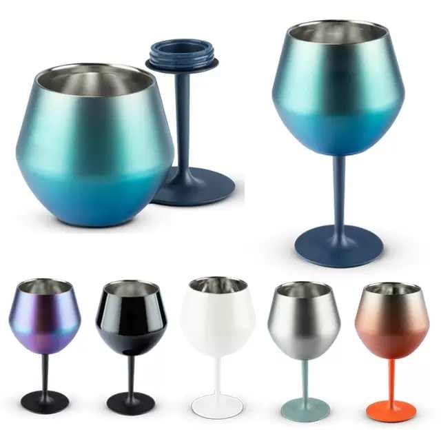 2 Pcs Purple Detachable Stainless Steel Wine Glass 14Oz (420Ml) Portable Stemmed Goblet For Outdoors & Travel