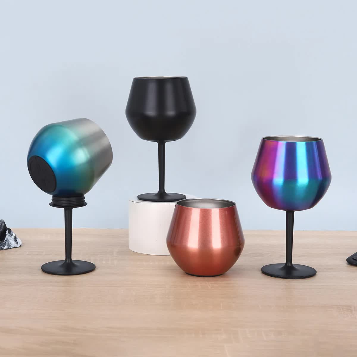 2 Pcs Purple Detachable Stainless Steel Wine Glass 14Oz (420Ml) Portable Stemmed Goblet For Outdoors & Travel