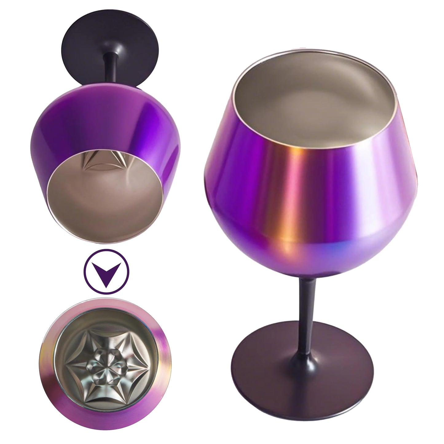 2 Pcs Purple Detachable Stainless Steel Wine Glass 14Oz (420Ml) Portable Stemmed Goblet For Outdoors & Travel