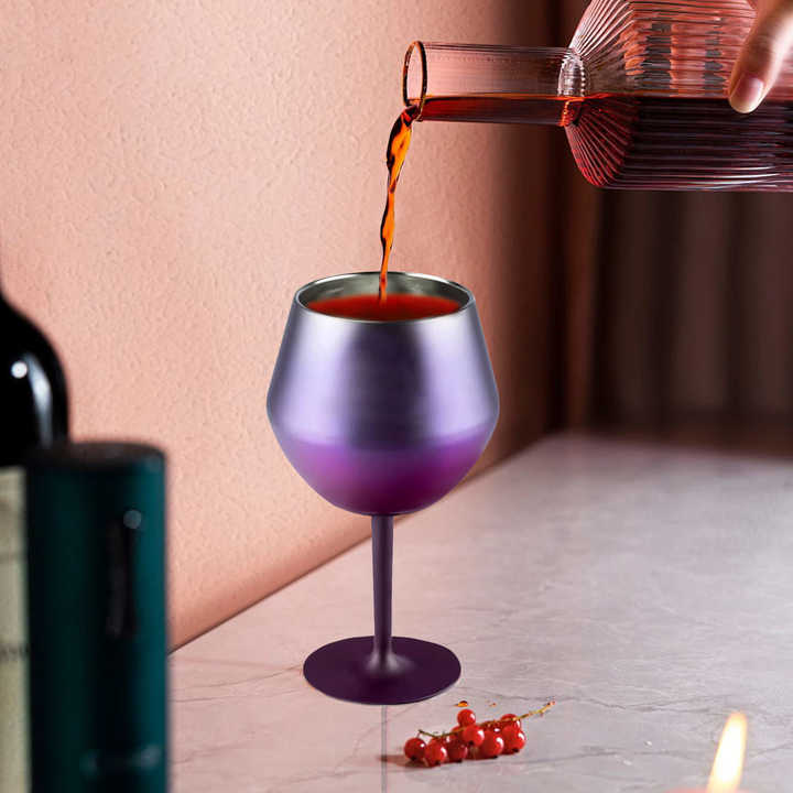 2 Pcs Purple Detachable Stainless Steel Wine Glass 14Oz (420Ml) Portable Stemmed Goblet For Outdoors & Travel