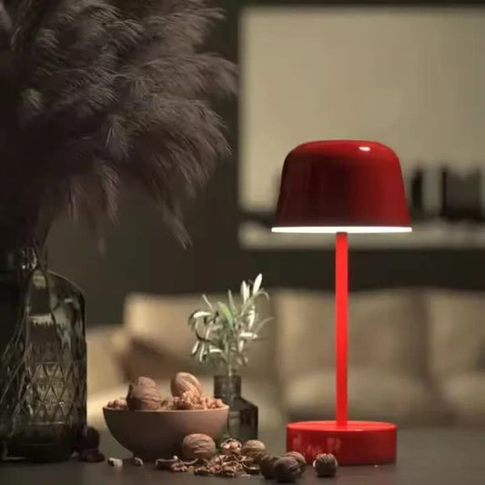 Red Modern Minimalist Led Table Lamp - Rechargeable Touch Control Desk Light