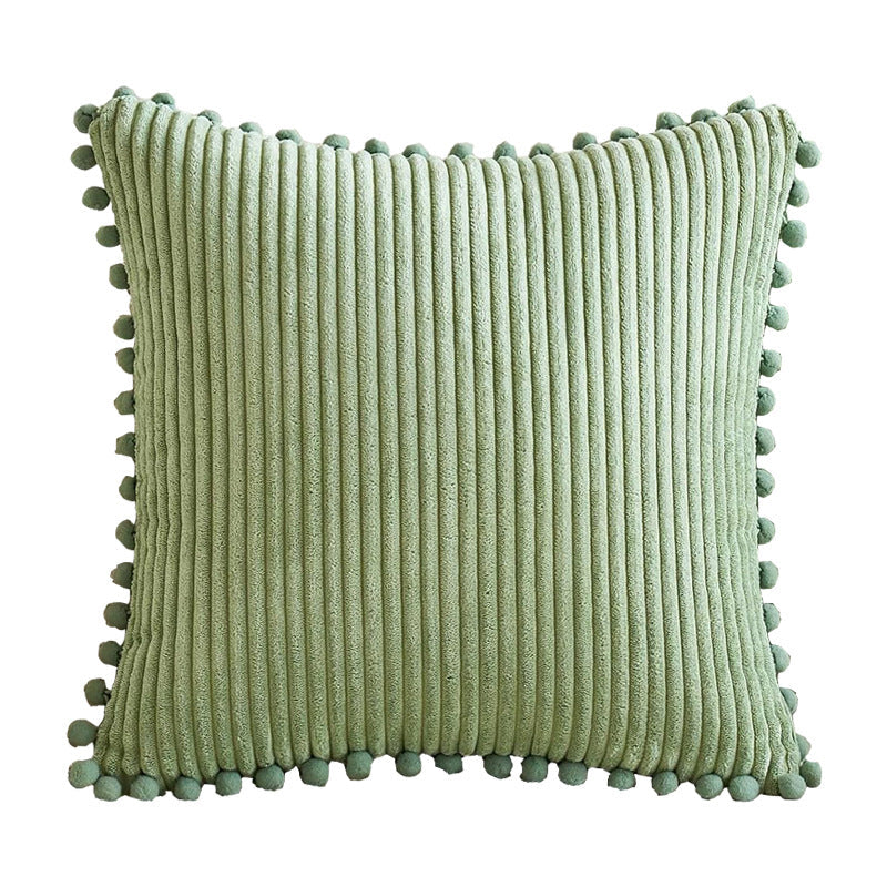Orange Soft Corduroy Cushion Covers With Pom Trim - Set Of 2 Decorative Throw Pillow Cases For Sofa Couch Bed 45X45cm