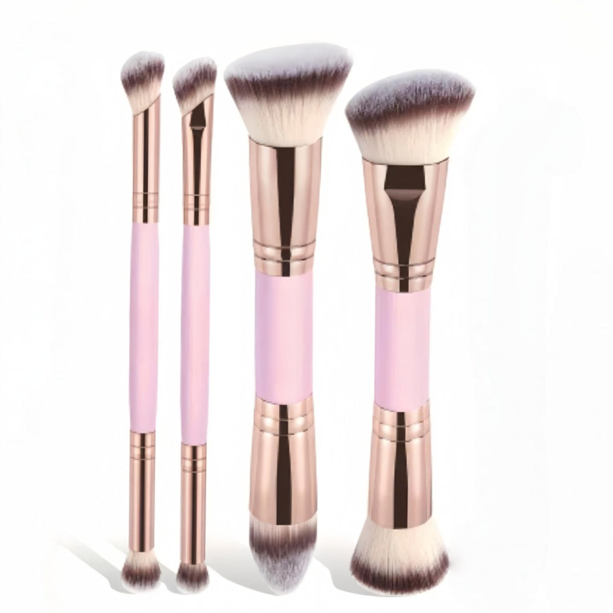 Pink And Glod Versatile 4Pc Dual-Ended Makeup Brush Set Soft Synthetic Bristles For Foundation Blush Contour Concealer