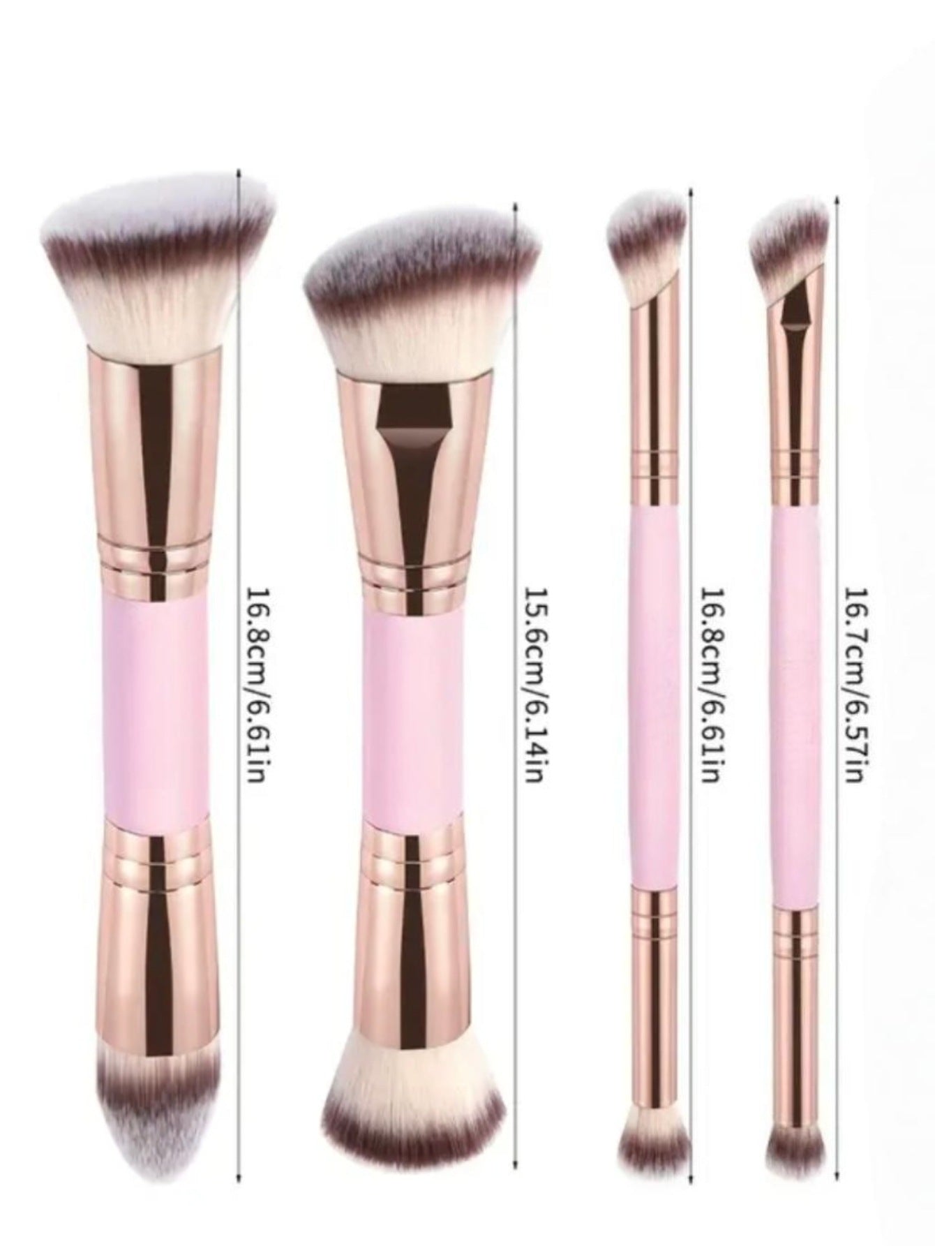 Pink And Glod Versatile 4Pc Dual-Ended Makeup Brush Set Soft Synthetic Bristles For Foundation Blush Contour Concealer