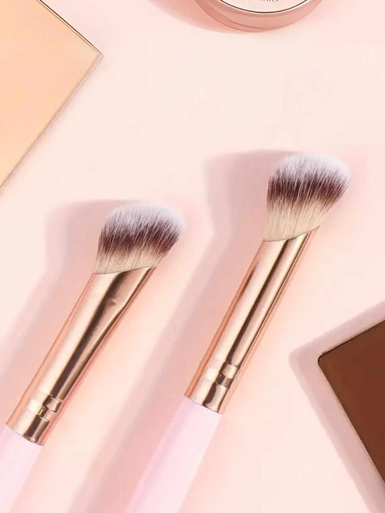 Pink And Glod Versatile 4Pc Dual-Ended Makeup Brush Set Soft Synthetic Bristles For Foundation Blush Contour Concealer