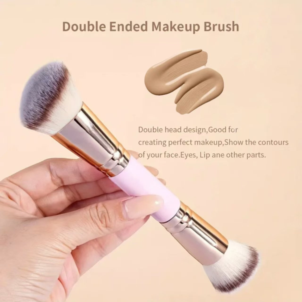 Pink And Glod Versatile 4Pc Dual-Ended Makeup Brush Set Soft Synthetic Bristles For Foundation Blush Contour Concealer