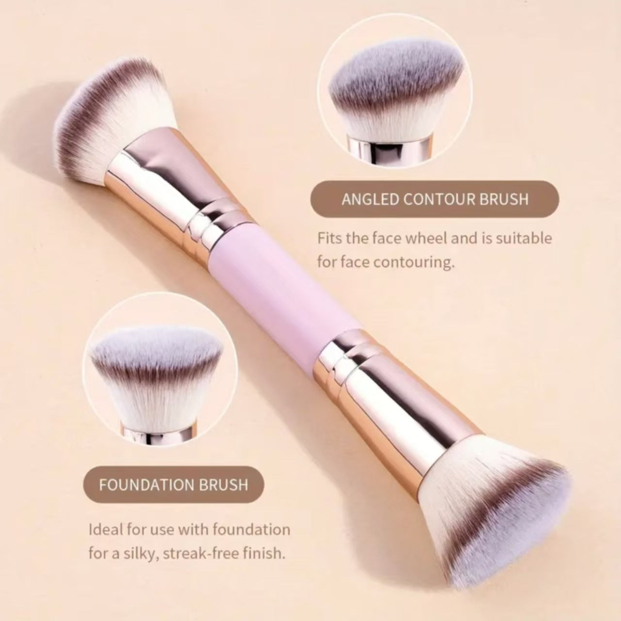 Pink And Glod Versatile 4Pc Dual-Ended Makeup Brush Set Soft Synthetic Bristles For Foundation Blush Contour Concealer
