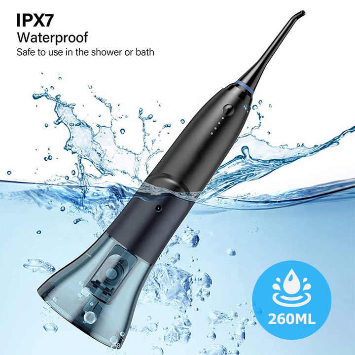 Black Advanced Portable Water Flosser Rechargeable Oral Irrigator Ipx7 Waterproof 4 Cleaning Modes