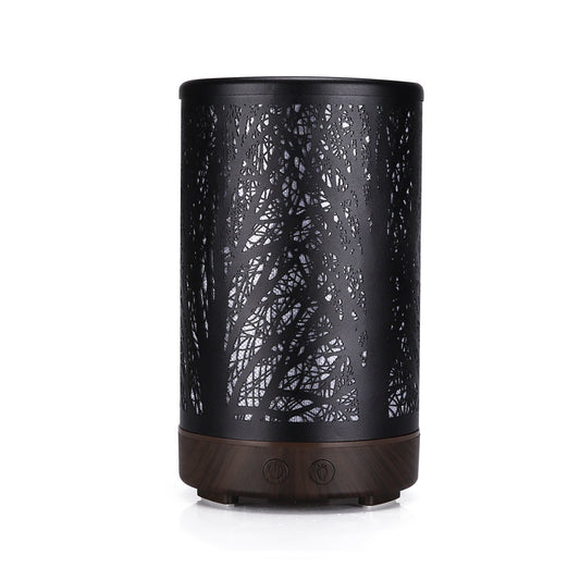 Coffee And Black Forest Design Iron Essential Oil Diffuser 7 Color Led Ultrasonic Cool Mist Humidifier 100Ml