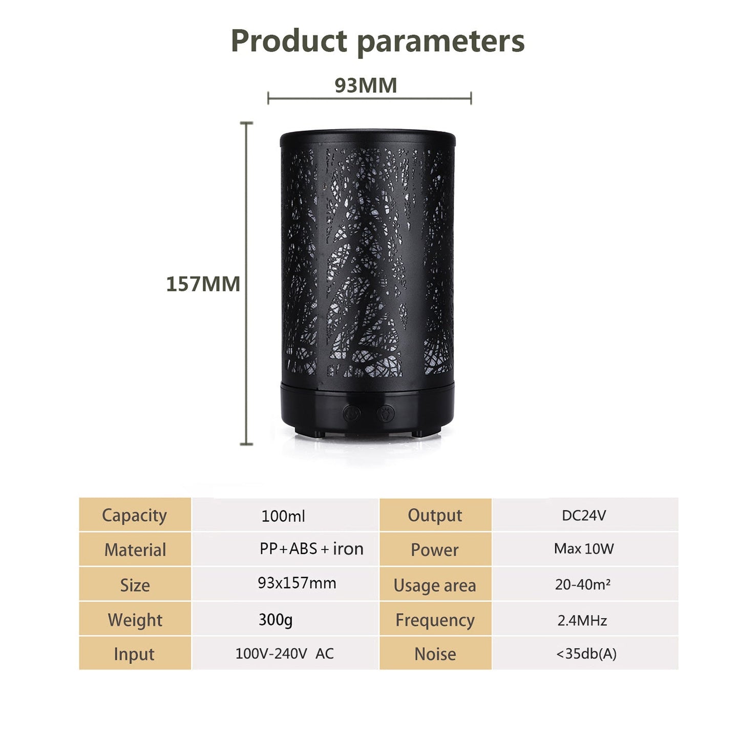 Coffee And Black Forest Design Iron Essential Oil Diffuser 7 Color Led Ultrasonic Cool Mist Humidifier 100Ml