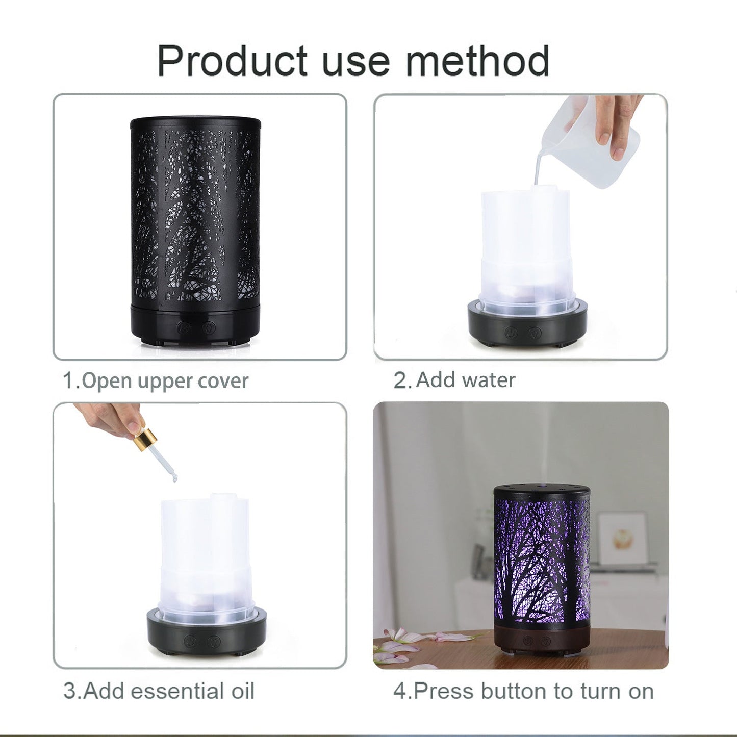 Coffee And Black Forest Design Iron Essential Oil Diffuser 7 Color Led Ultrasonic Cool Mist Humidifier 100Ml