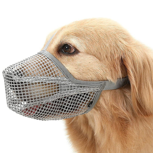 2 Pcs Size L Grey Breathable Mesh Dog Muzzle Anti Barking Biting & Chewing Adjustable Comfortable Nylon For Dogs