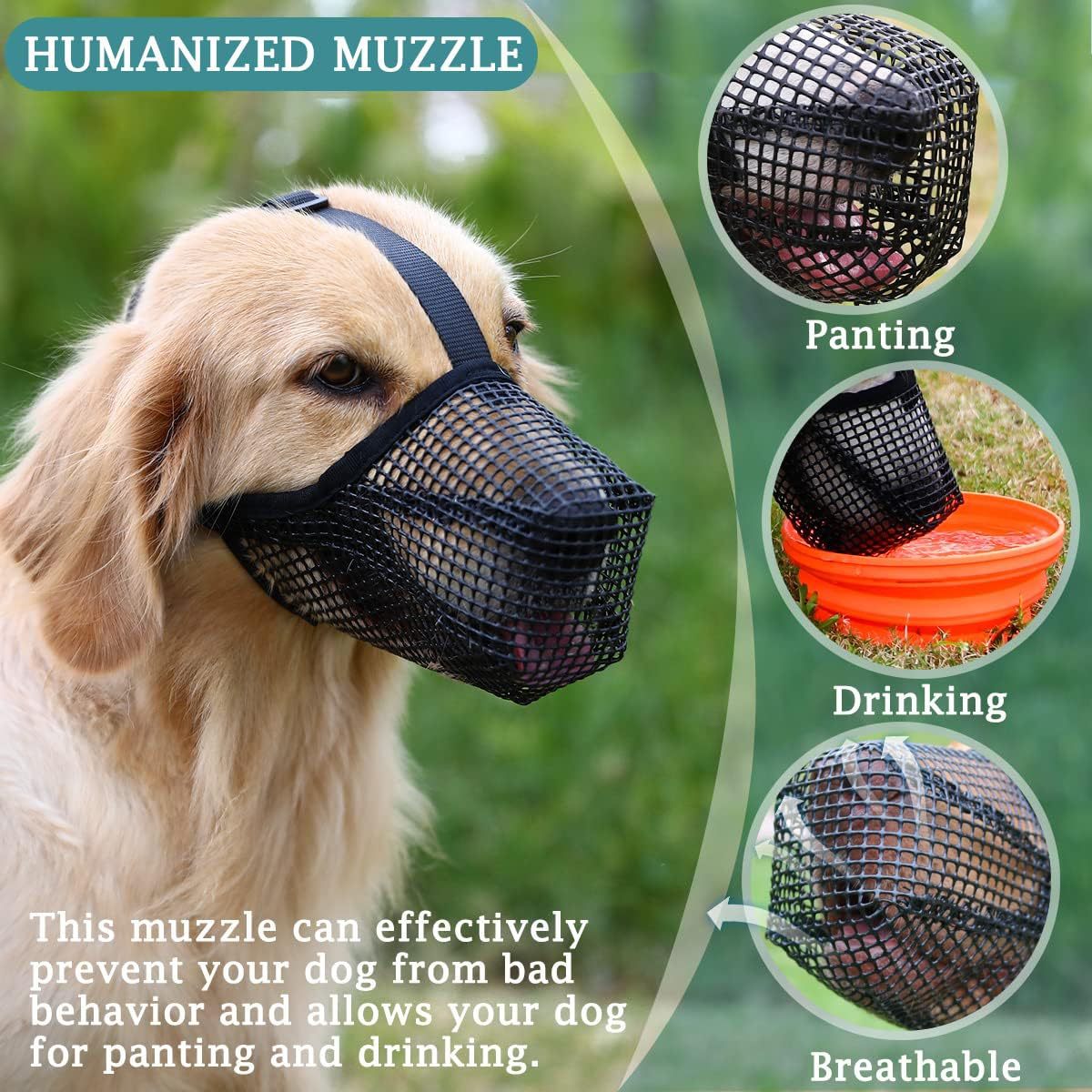 2 Pcs Size L Grey Breathable Mesh Dog Muzzle Anti Barking Biting & Chewing Adjustable Comfortable Nylon For Dogs