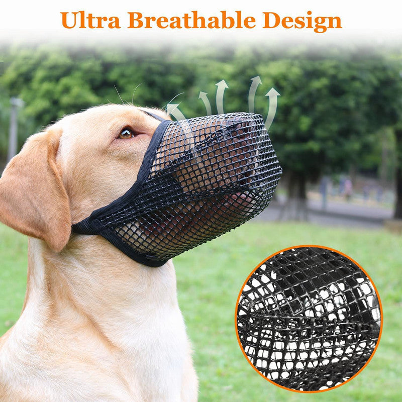 2 Pcs Size L Grey Breathable Mesh Dog Muzzle Anti Barking Biting & Chewing Adjustable Comfortable Nylon For Dogs