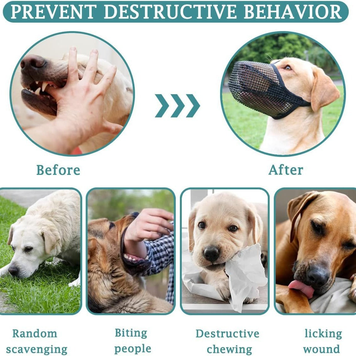 2 Pcs Size L Grey Breathable Mesh Dog Muzzle Anti Barking Biting & Chewing Adjustable Comfortable Nylon For Dogs