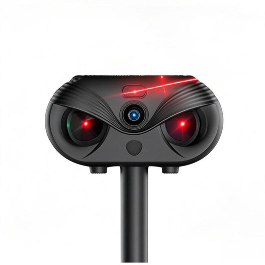 Black Advanced Solar Powered Ultrasonic Animal Repeller Outdoor Pest Deterrent With Motion Sensor Strobe Light & Laser