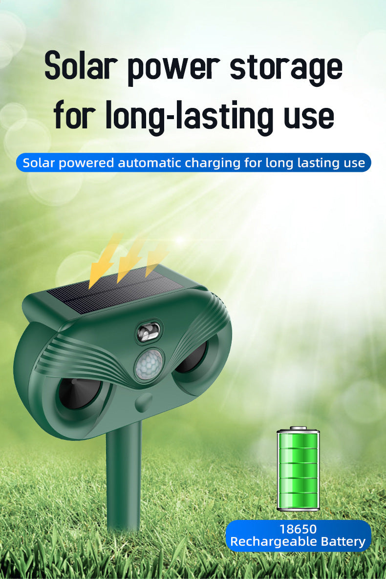 Black Advanced Solar Powered Ultrasonic Animal Repeller Outdoor Pest Deterrent With Motion Sensor Strobe Light & Laser
