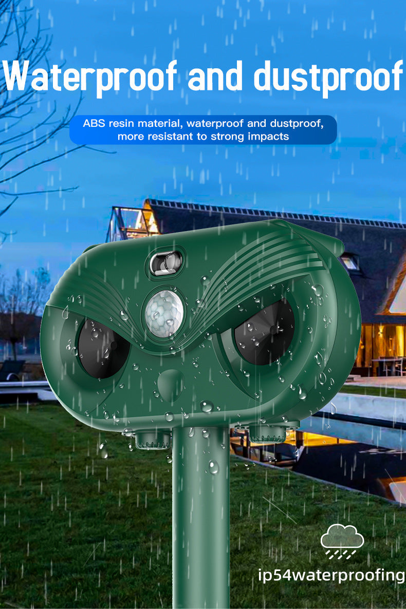 Black Advanced Solar Powered Ultrasonic Animal Repeller Outdoor Pest Deterrent With Motion Sensor Strobe Light & Laser