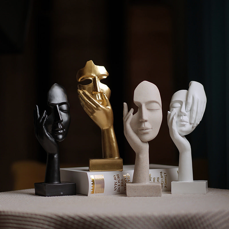 White Style 3 Elegant Abstract Face Sculpture - Modern Resin Art Figurine Hand & Mask Home Decor Accent
