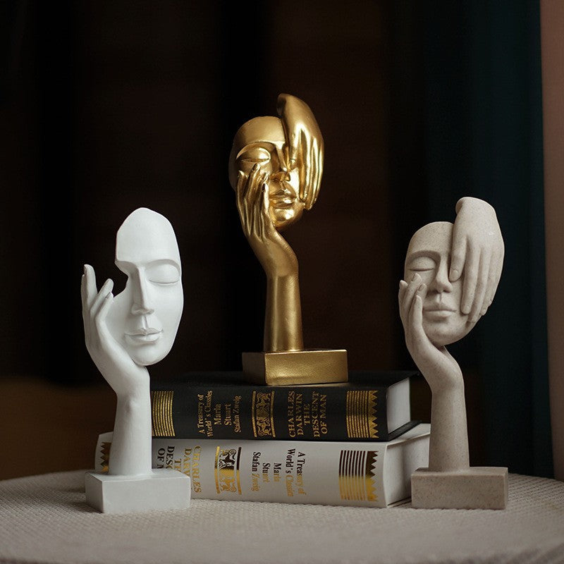 White Style 3 Elegant Abstract Face Sculpture - Modern Resin Art Figurine Hand & Mask Home Decor Accent