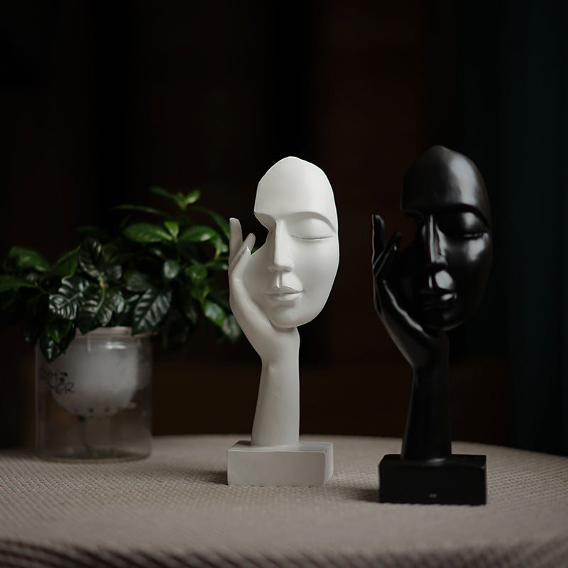 White Style 3 Elegant Abstract Face Sculpture - Modern Resin Art Figurine Hand & Mask Home Decor Accent