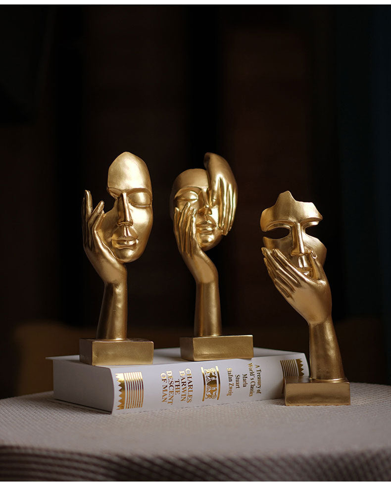 White Style 3 Elegant Abstract Face Sculpture - Modern Resin Art Figurine Hand & Mask Home Decor Accent