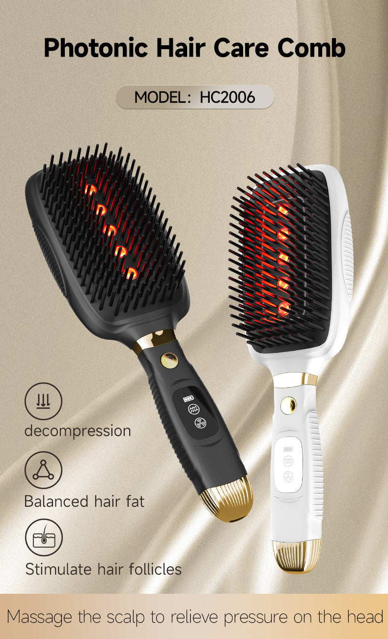 Black Advanced 3 In 1 Scalp & Hair Care Massage Comb Red Light Therapy Ems Microcurrent Vibration